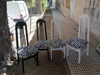 4 Sillas Madera Maciza Tapizadas Cebra