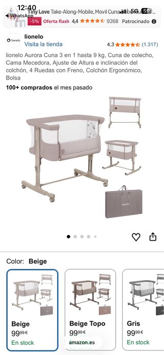Cuna colecho Lionelo 3 en 1 hasta 9kg