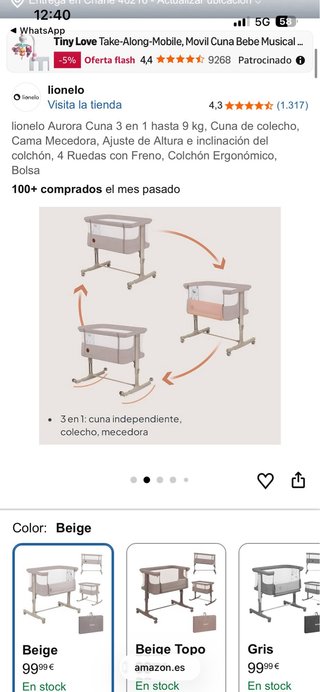 Cuna colecho Lionelo 3 en 1 hasta 9kg