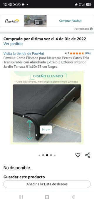 Cama elevada para mascotas gris