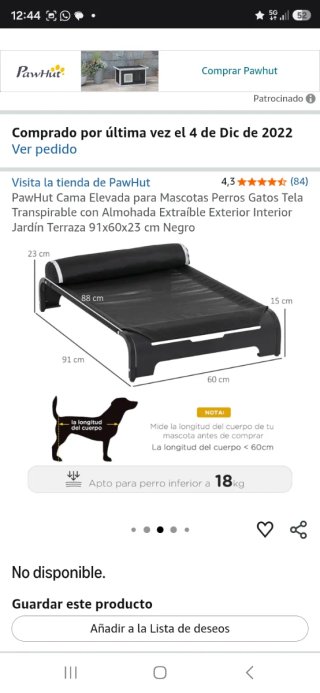 Cama elevada para mascotas gris