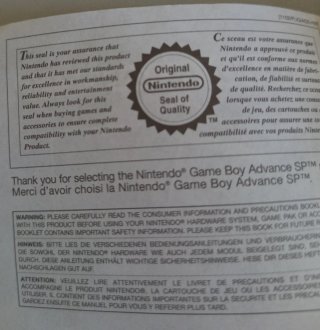 Manuale Istruzioni Originale Game Boy Advance SP