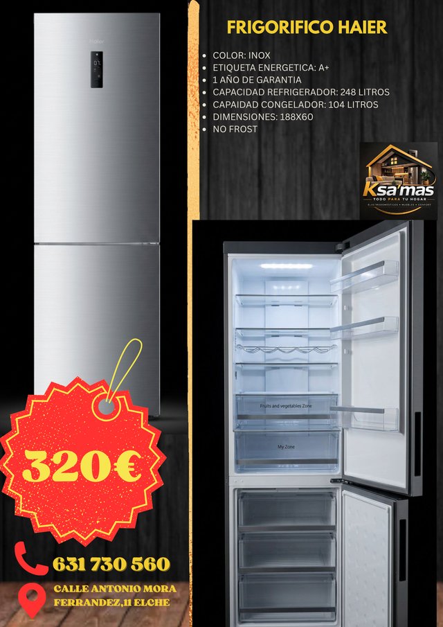 Frigorífico Haier Inox 320€