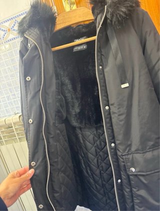 Abrigo Parka Zara Mujer Negro