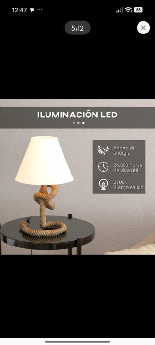 Lámpara de mesa de yute y tela
