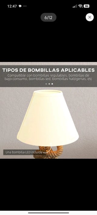 Lámpara de mesa de yute y tela