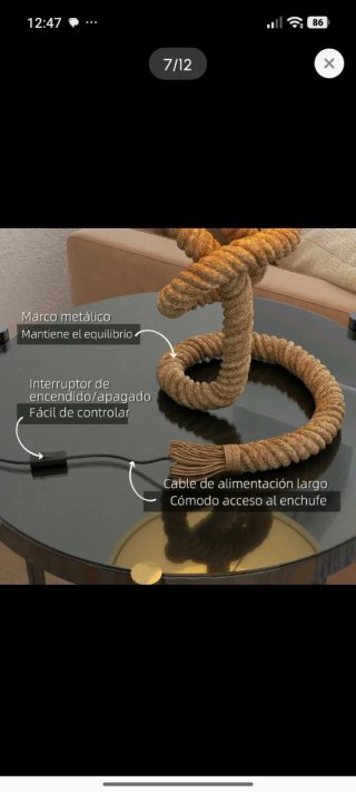 Lámpara de mesa de yute y tela