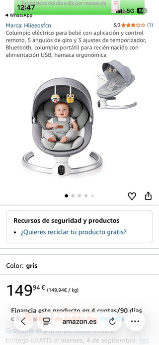 Columpio eléctrico para bebé