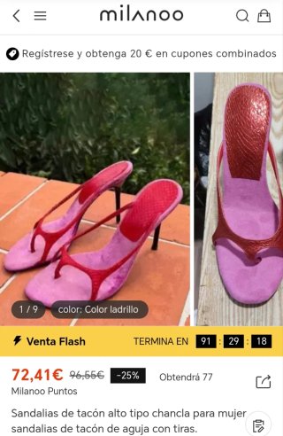 Sandalias tacón fucsia y rojo