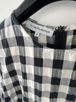 Vestido Cherubina cuadros blanco y negro