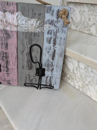 Colgador de madera Welcome vintage