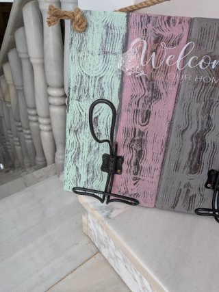 Colgador de madera Welcome vintage