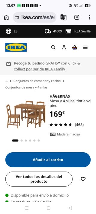 Mesa de comedor Ikea con 4 sillas
