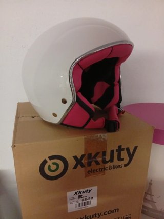 Casco Moto/Bici Eléctrica Blanco-Rosa Talla L
