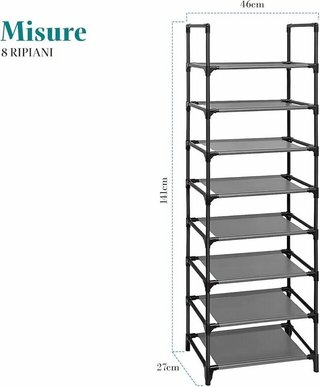 Scarpiera Salvaspazio Slim 8 Livelli 46 X 27 X 141