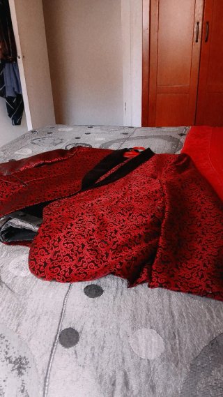 Trajes de chaqueta y pajarita plateado y rojo
