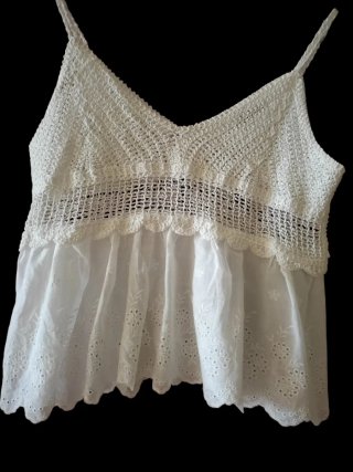 Top de ganchillo/tira bordada blanco talla única