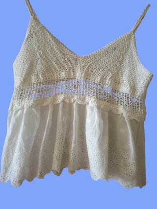 Top de ganchillo/tira bordada blanco talla única