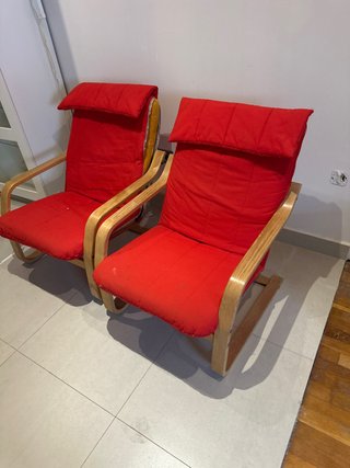 2 Poltrone Relax in Legno e Tessuto Rosso
