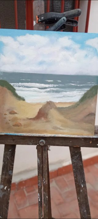 Cuadro al óleo Paisaje Marino solo madera