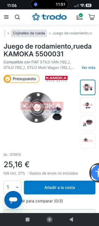 Buje y rodamiento KAMOKA 5500031 FIAT