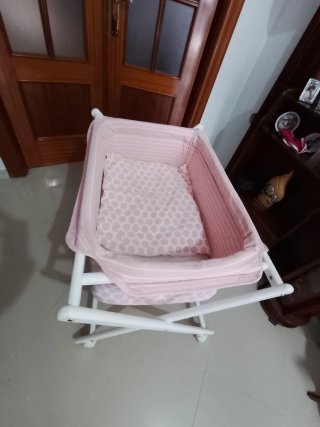 Minicuna tijera bebé rosa lunares
