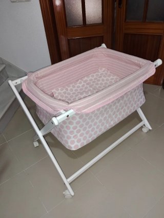 Minicuna tijera bebé rosa lunares
