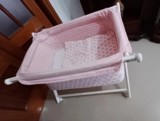 Minicuna tijera bebé rosa lunares