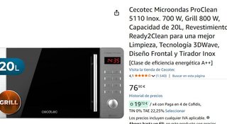 Cecotec Microondas ProClean 5110 Inox Grill