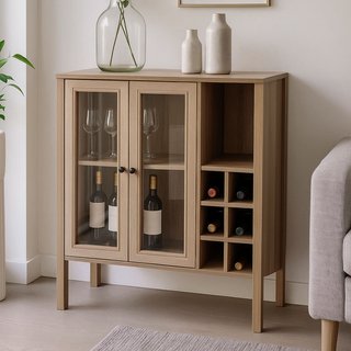 Credenza Lyden con porte in vetro e portabottiglie