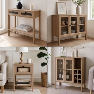 Credenza Lyden con porte in vetro e portabottiglie