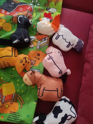 Bolsito mantel sonajeros animales granja