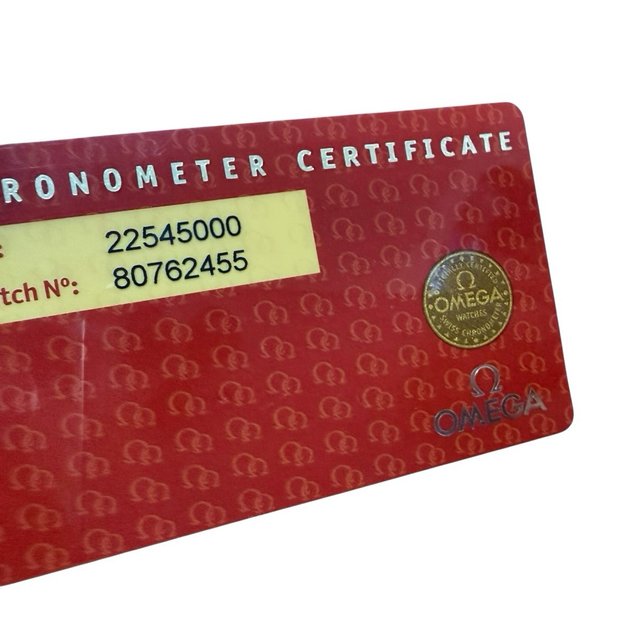 Tarjeta de Certificado Chronometer del reloj Omega