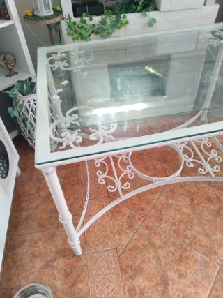 Mesa de centro forja blanca y cristal temp ancho