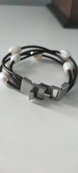 Pulsera Cuero Natural y Perlas Barrocas Boho