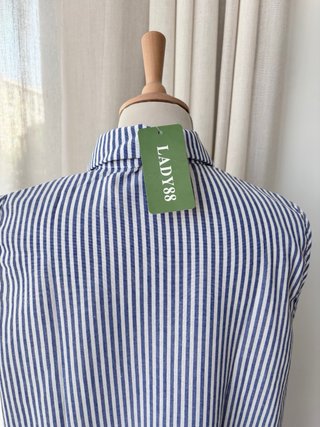 Vestido midi rayas cuello joya