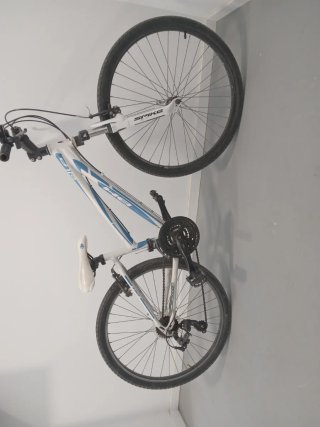 Bicicleta de montaña blanca y azul