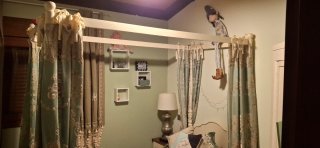 Cama individual madera dosel y cortinas