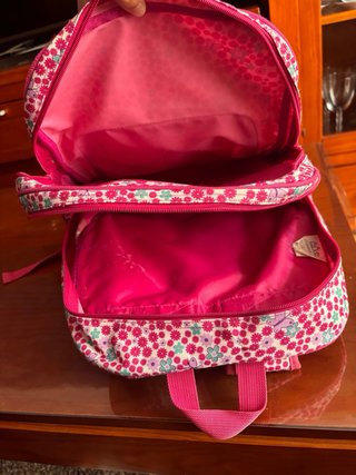 Mochila infantil flores fucsia y turquesa