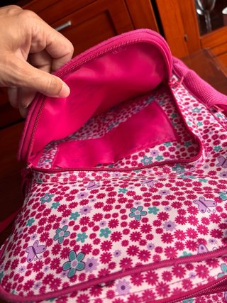 Mochila infantil flores fucsia y turquesa