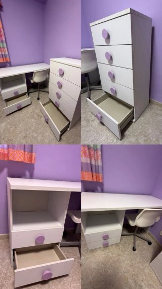 Escritorio, cómoda y silla giratoria