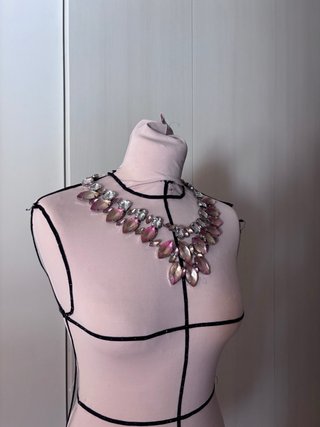 Collana vintage donna rosa e argento