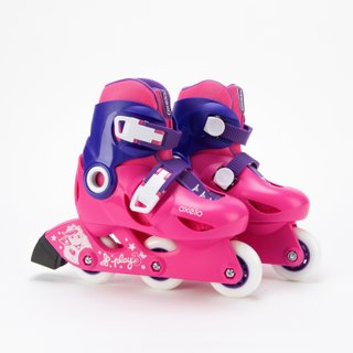 Patines Línea Niños Oxelo Ajustable 3 tallas Play 3 Rosa