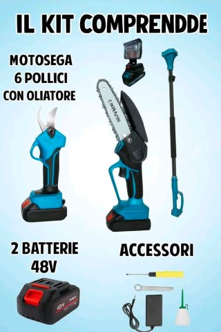 Kit Potatura 4 in 1 Cesoia Motosega 2 Batterie 48V