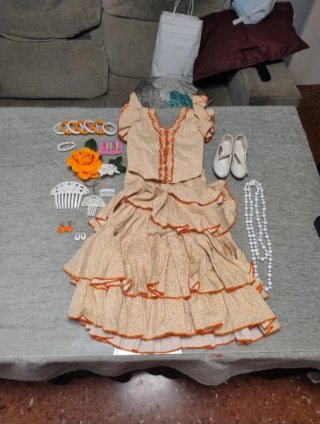 Vestido Gitana Niña Beige y Naranja