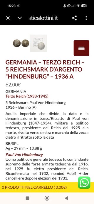 Germania 5 Reichsmark Argento 1936 A zecca Berlino
