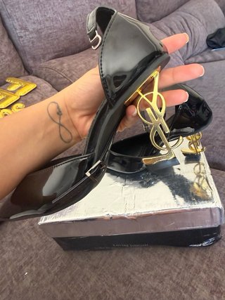 Zapatos Tacón Charol Negro Fashion (35)