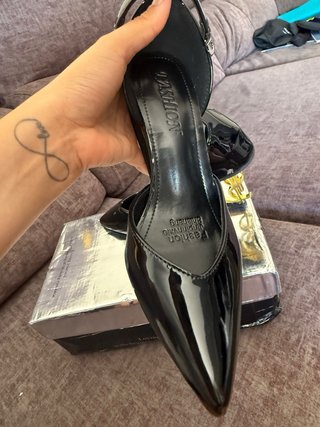 Zapatos Tacón Charol Negro Fashion (35)