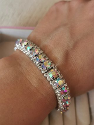 Pulsera Cristales Iridescentes Plata