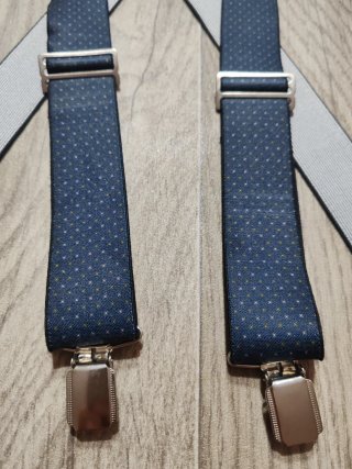 Bretelle elastiche uomo blu navy con pois